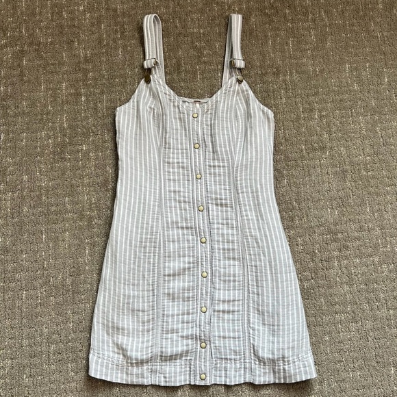 Free People Living Color Overall Mini Dress Grey White Stripe Combo Size XS - Picture 2 of 8